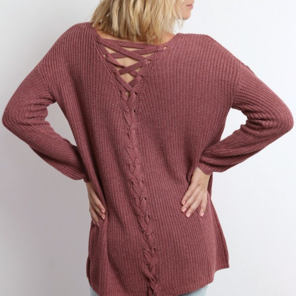 NEW Mauve Lace-Up Back Sweater - Picture 4 of 4